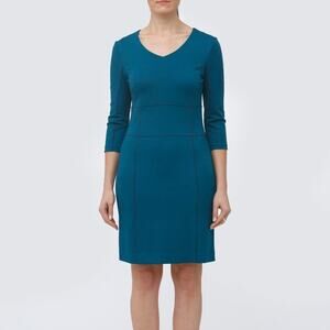 NEW Minan Wong 3/4 Sleeve Sheath Dress V-Neck Blue Zip Size 8
